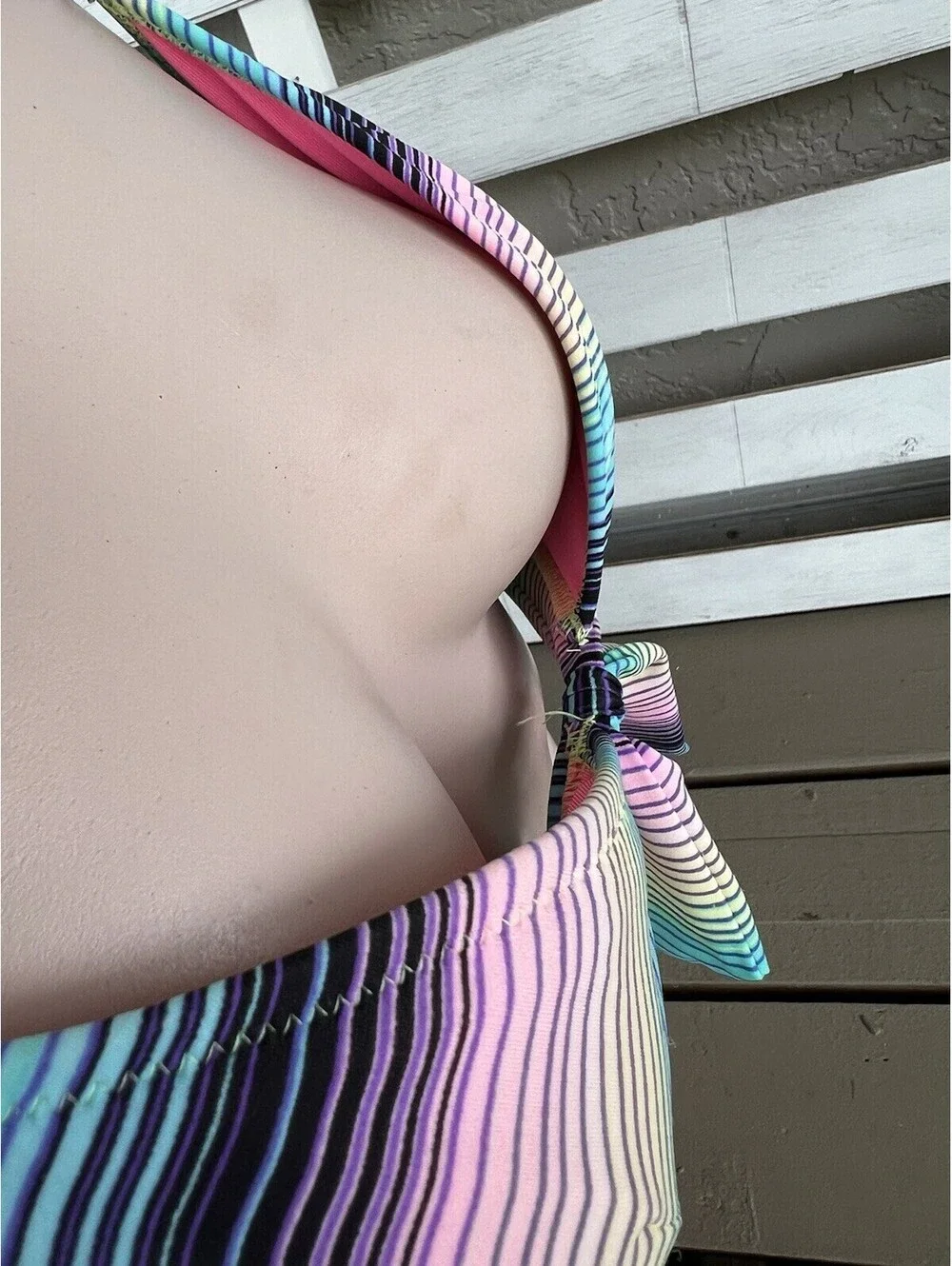 Victoria's Secret Multicolor Padded Bikini Top Triangle Halter Y2K 90s Size M